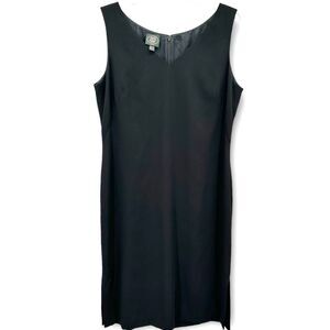 Laura Ashley Classic Vintage Black V Neck Sleeveless Shift Dress‎ Size 12P